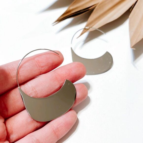 Silver geo hoop earrings #285 - Picture 2 of 2